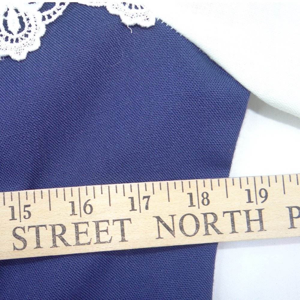 NWT Vintage Sunshine Starshine Women Navy White Pleated Drop Lace Waist Dress 12 - Picture 9 of 10